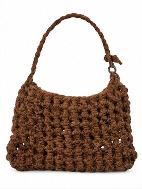 Handmade Chunky Crochet Woven Hobo Shoulder Bag Brown Boho Fisherman Euro Earthy